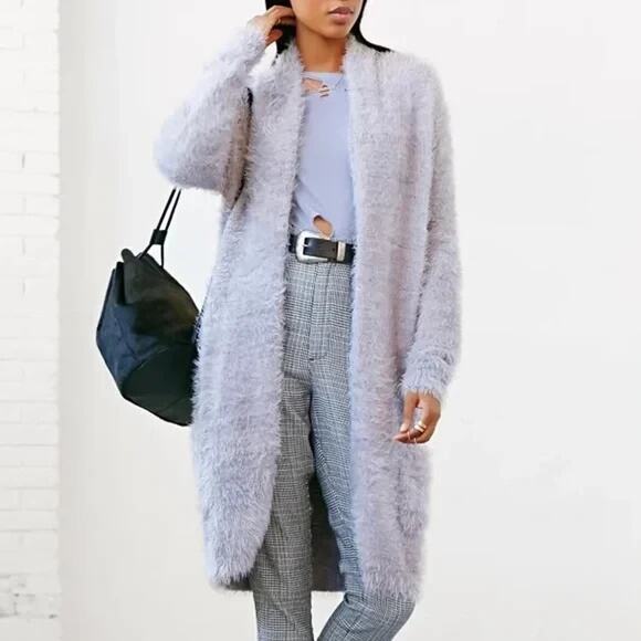 $269 For Love And Lemons XS Fuzzy Blizzard Sweater Cardigan Duster Purple - Picture 3 of 11